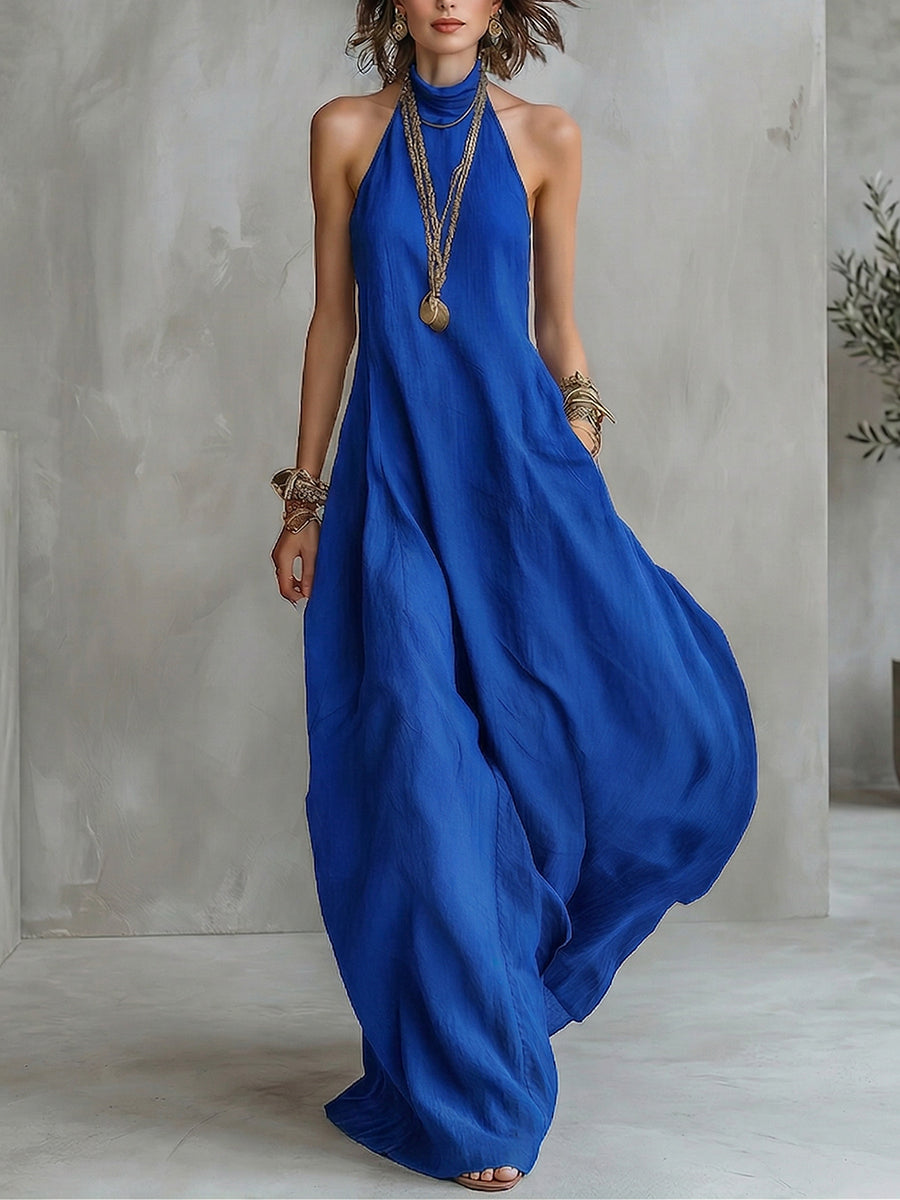 Minimalist Solid-color Halterneck Loose Maxi Dress