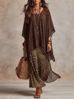 Two-piece Set Featuring A Relaxed, Breezy Chiffon Top And A Leopard-print Cotton Camisole Dress.