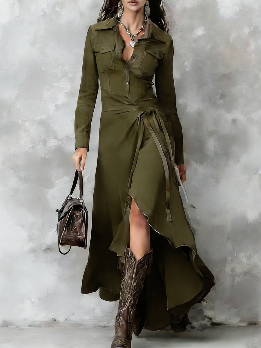 Women's Fashion Art Lapel Denim Midi Dress