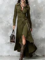 Women's Fashion Art Lapel Denim Midi Dress