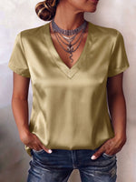 Elegant And Casual V-neck Satin Short-sleeved Shirt