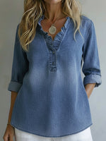 Casual Romantic Ruffled Collar Denim Shirt