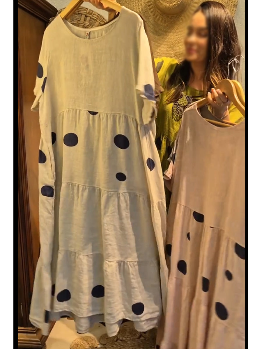 Casual and Cozy Polka-Dot Linen and Cotton Dress