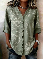 Women's Ruffled Floral Print Casual Short-sleeve Shirt