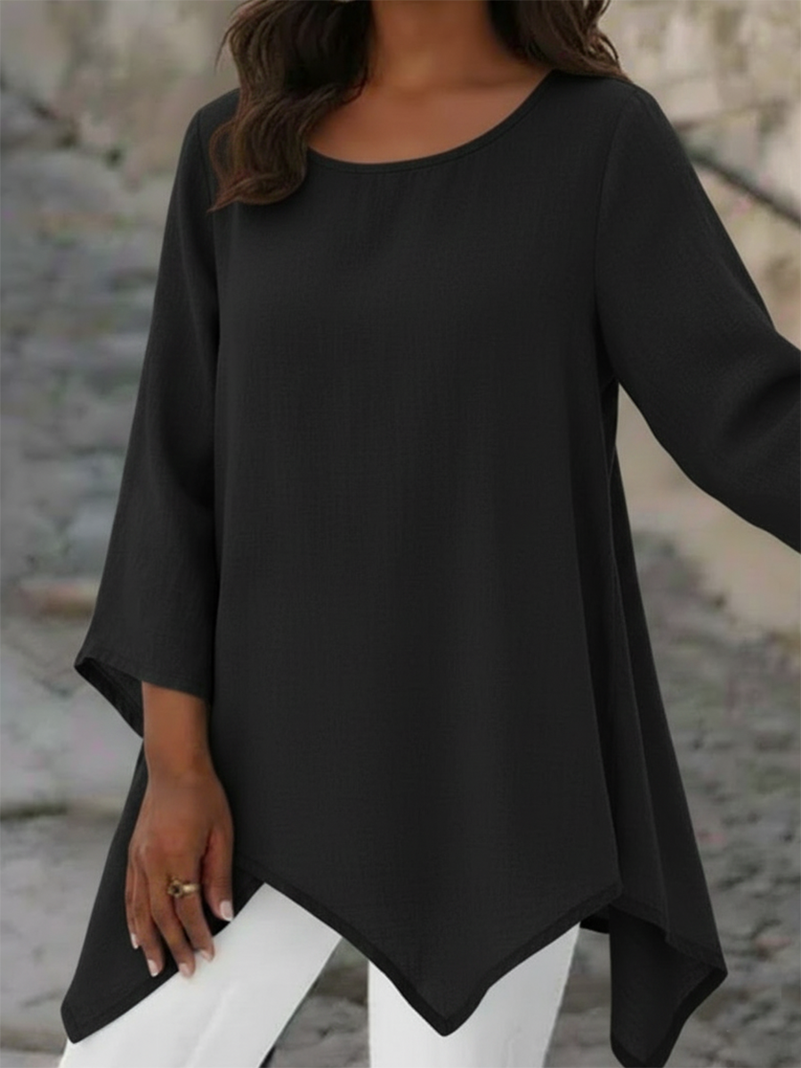 Cozy Elegant Irregular Hem Cotton And Linen Shirt Top