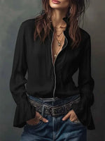 Women's Solid Color Ruffled Art Casual Long Sleeve Cotton Shirt