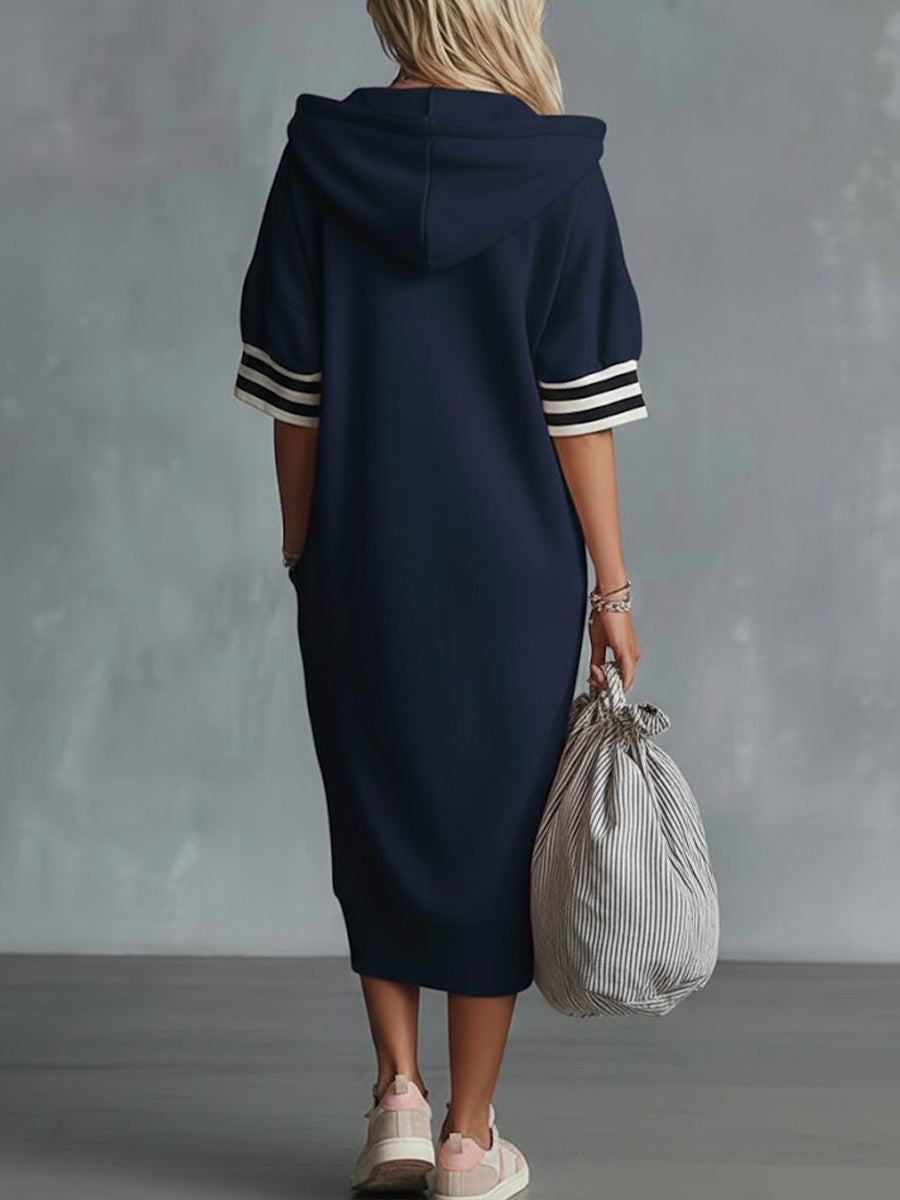 Women's 3/4 Sleeve Casual Loose Hooded Cotton Dress