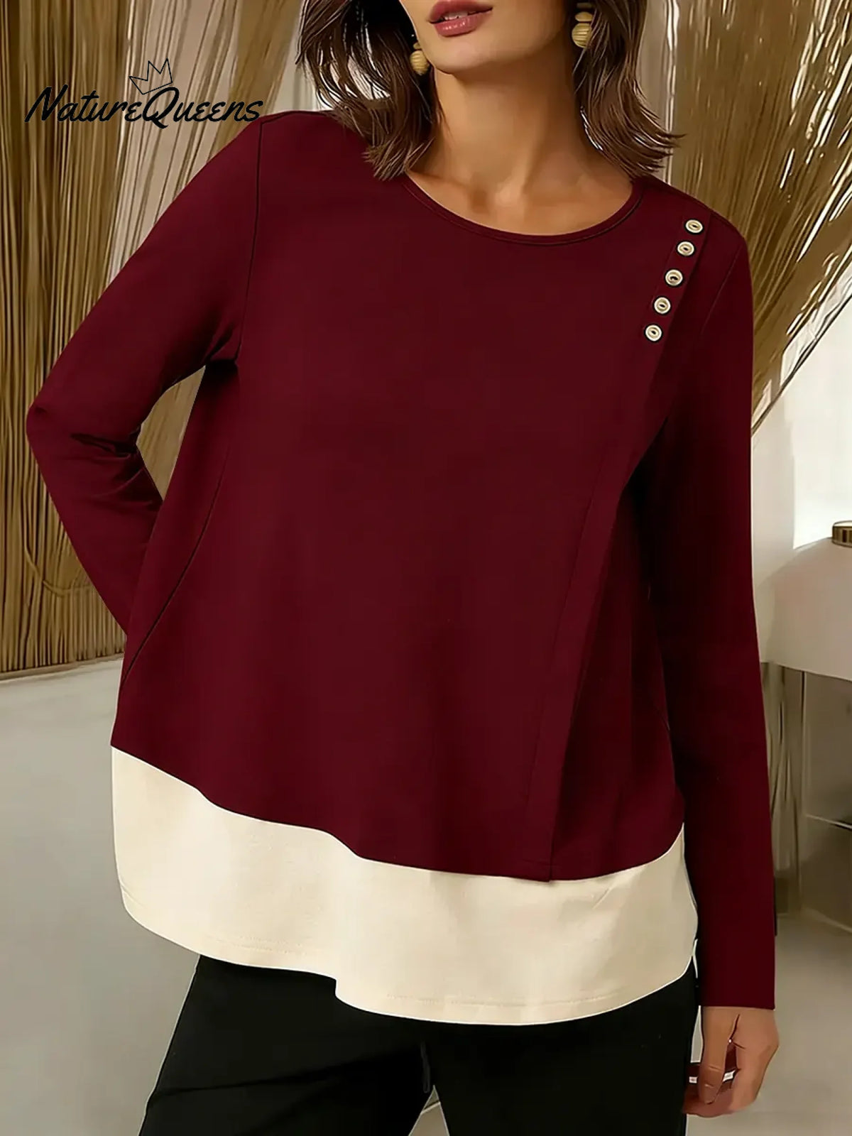 Women's Crew Neck Long Sleeve Casual Loose Color Block Sweatshirt