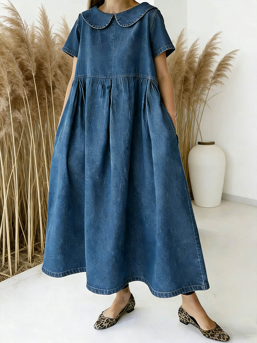 Women's Peter Pan Collar Short-sleeved Casual Loose Denim Dress
