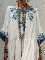Retro Floral Print Cozy Vacation Dress