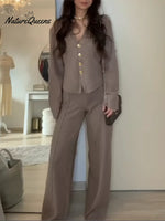 Women's Cozy Knitted Cotton Cardigan And Pants Two-piece Set