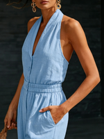 Elegant Cozy V-neck Button-up Loose Linen Jumpsuit