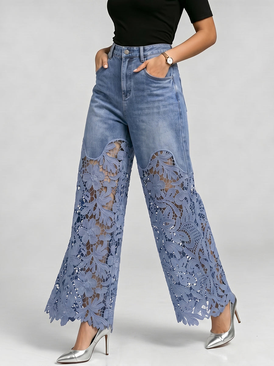 Stylish & Sexy Lace-paneled Cutout Jeans