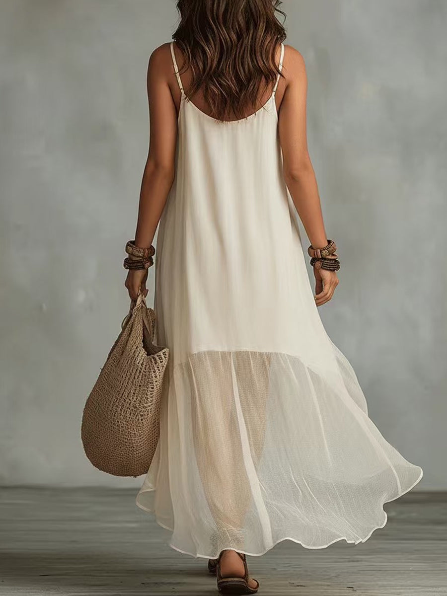 Women's U-neck Sleeveless Spaghetti-strap Asymmetrical Dress