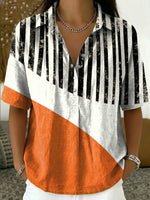 Women's Retro Color-block Striped Half-placket Shirt