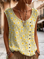 Women's Floral Pattern Art Print Casual Sleeveless Cotton Shirt