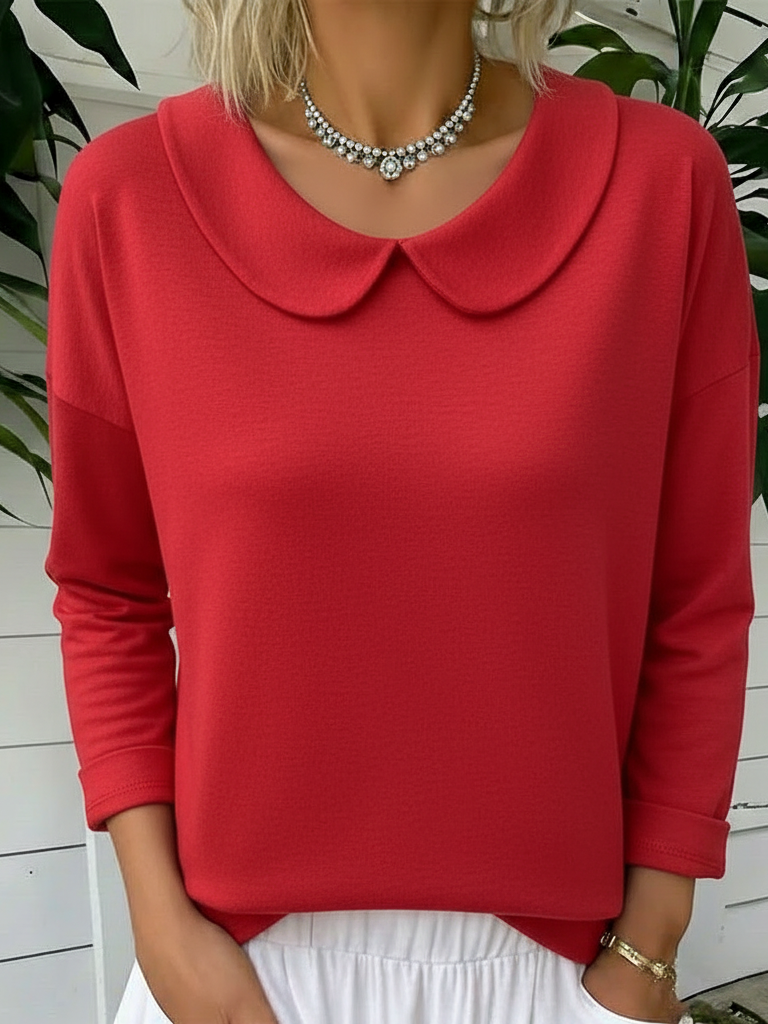 Cozy Vintage Peter Pan Collar Cotton Sweatshirt Top