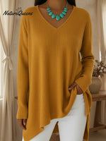 Basic Casual V-neck Irregular Hem Sweater