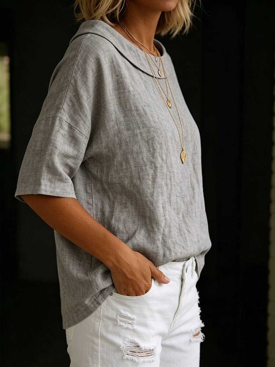 Minimalist Retro Boat-neck Cotton-linen Blouse