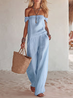 Vacation Leisure Off-shoulder Cotton-linen Jumpsuit