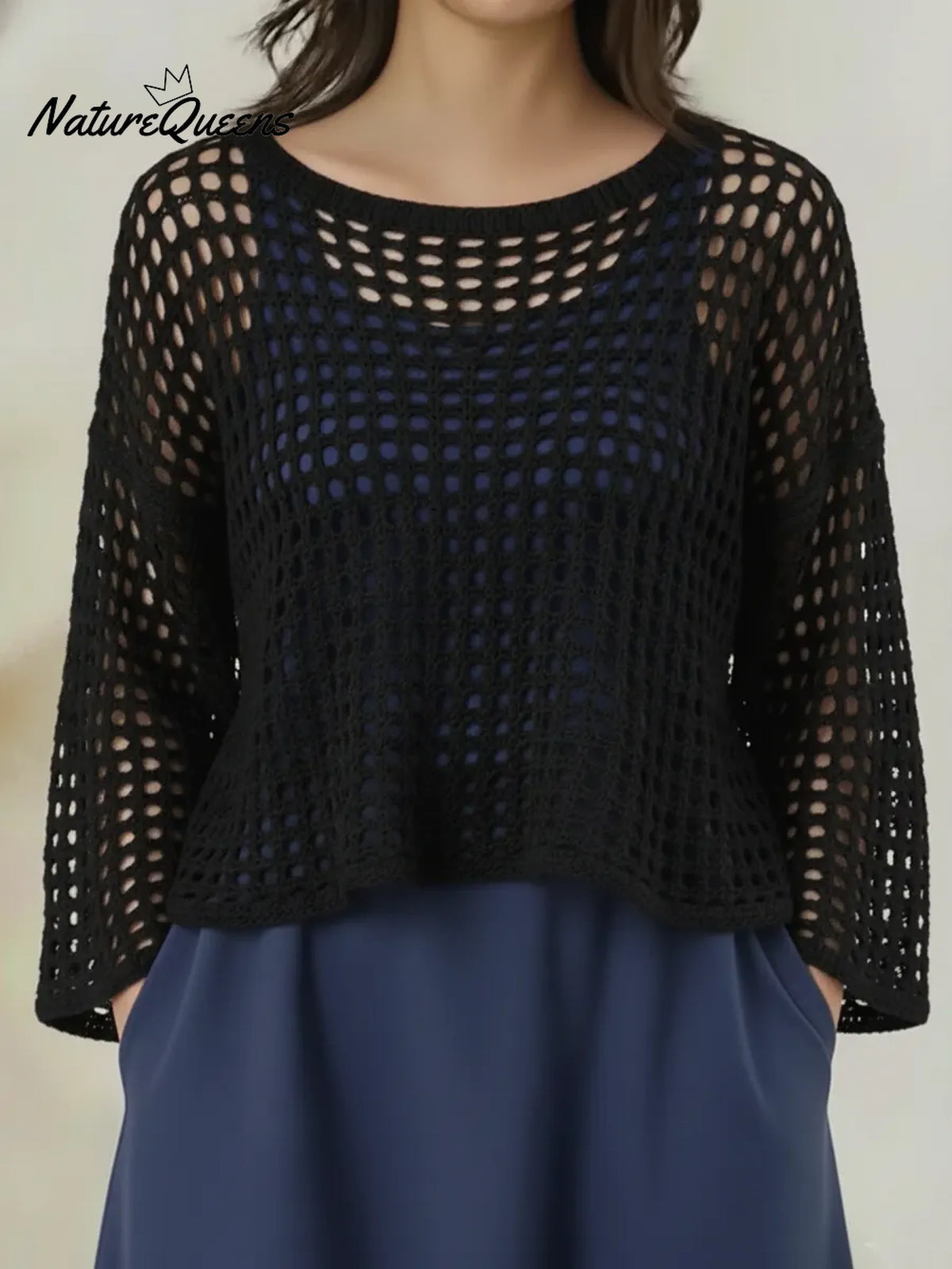 Women's Cozy Crocheted Openwork Pullover Top