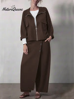 Women's Casual Zippered Cotton Jacket And Pants Two-piece Set