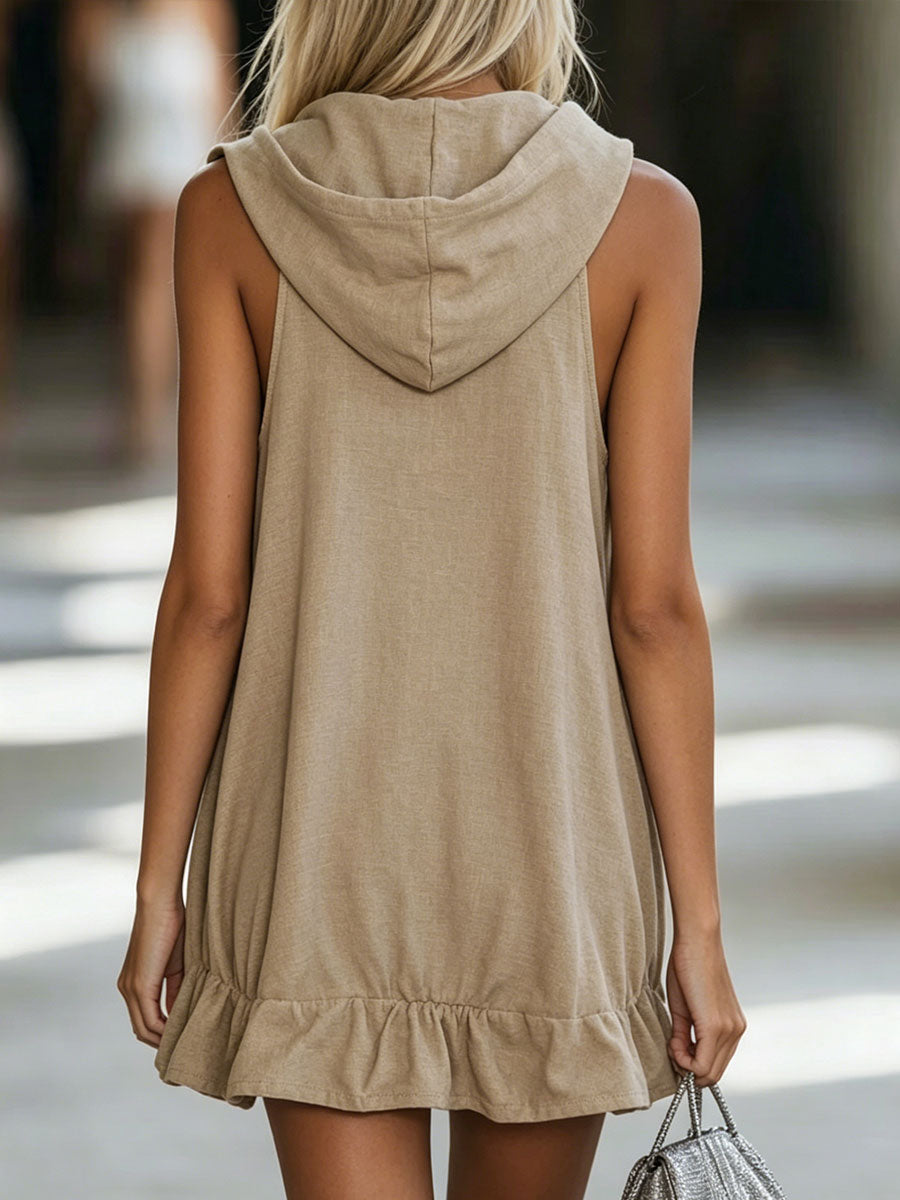 Women's Casual Loose-fit Sleeveless Hooded Mini Dress