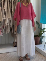 Women's Solid Color Round Neck 3/4-sleeve Casual Loose Cover-up Top & Sleeveless Loose Cotton-linen Dress Set