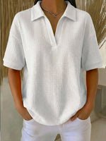 Casual Waffle-knit Short-sleeved Cotton Top