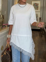 Stylish & Cozy Asymmetrical Lace Hem T-shirt
