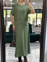 Women's Shiny Knit Top And Skirt Two-piece Set