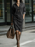 Women's Stand-collar Long-sleeved Casual Loose Denim Dress