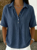 Women’s Vintage Stripes Cotton Linen Polo Shirt