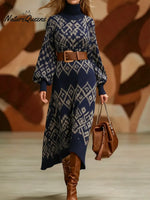 Women's Geometric Print Turtleneck Sweater Dress