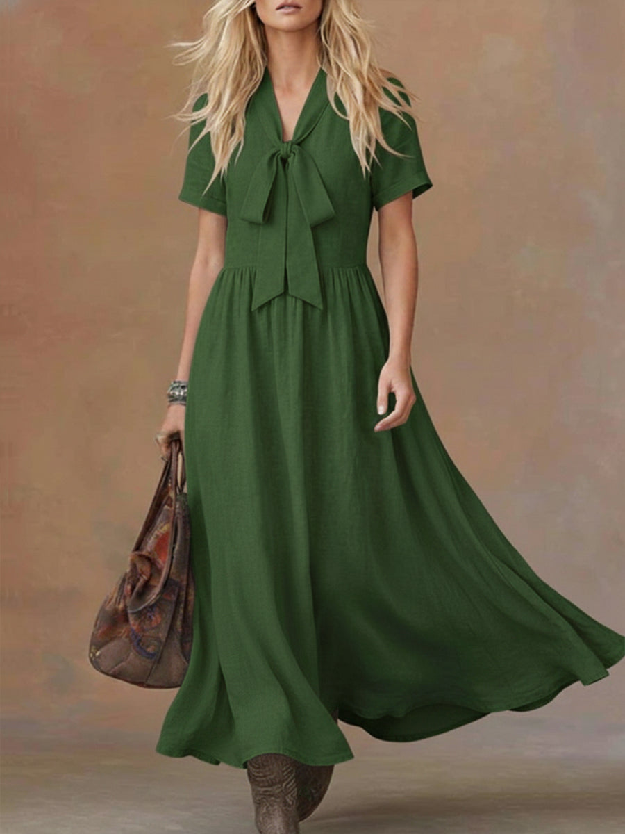 Comfortable Linen And Cotton Tie-waist Dress