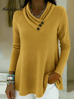 Elegant Cowl Neck Button-down A-line Pullover