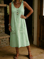 Casual Loose-fitting Linen And Cotton Sleeveless Dress