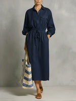 Linen And Cotton Dress With Drawstring Waist