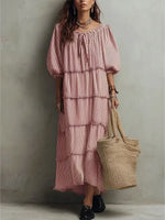 Women's Retro Striped Ruffled Art Casual Fashion Cozy Cotton Linen Dress