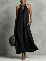 Women's Round-neck Halter Sleeveless Cotton-linen Dress