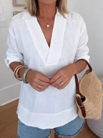 Minimalist & Cozy V-neck Cotton-linen Blouse