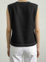 Women's Round Neck Sleeveless Loose-fitting Casual Denim Top