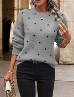 Women's Polka Dot Casual Round Neck Knit Long-sleeved Sweater