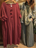 Women's Solid Color Round Neck 3/4 Sleeve Casual Loose Cotton And Linen Dress