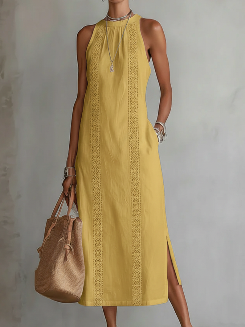 Retro Cozy Lace Minimalist Linen Dress