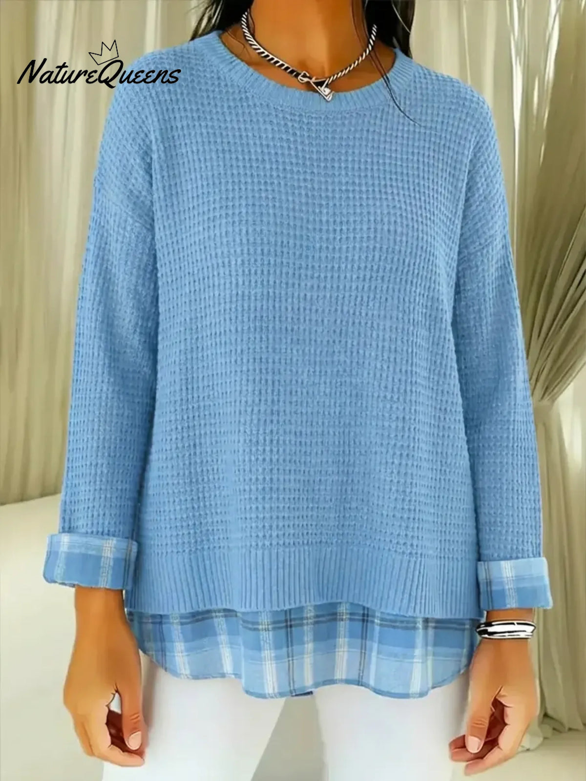 Women's Patchwork Plaid Pullover Sweater