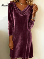 Women's velvet draped neck dress