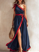 Women's Elegant Color Block Art Casual Sleeveless Knot Stylish Dress