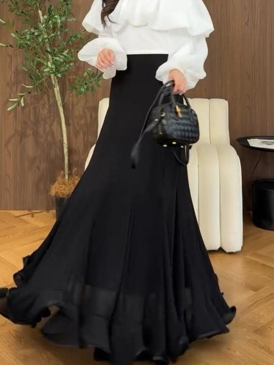 Elegant Petal Hem Stretchy Maxi Skirt