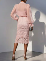 Elegant Chiffon Blouse And Lace Skirt Two-piece Set